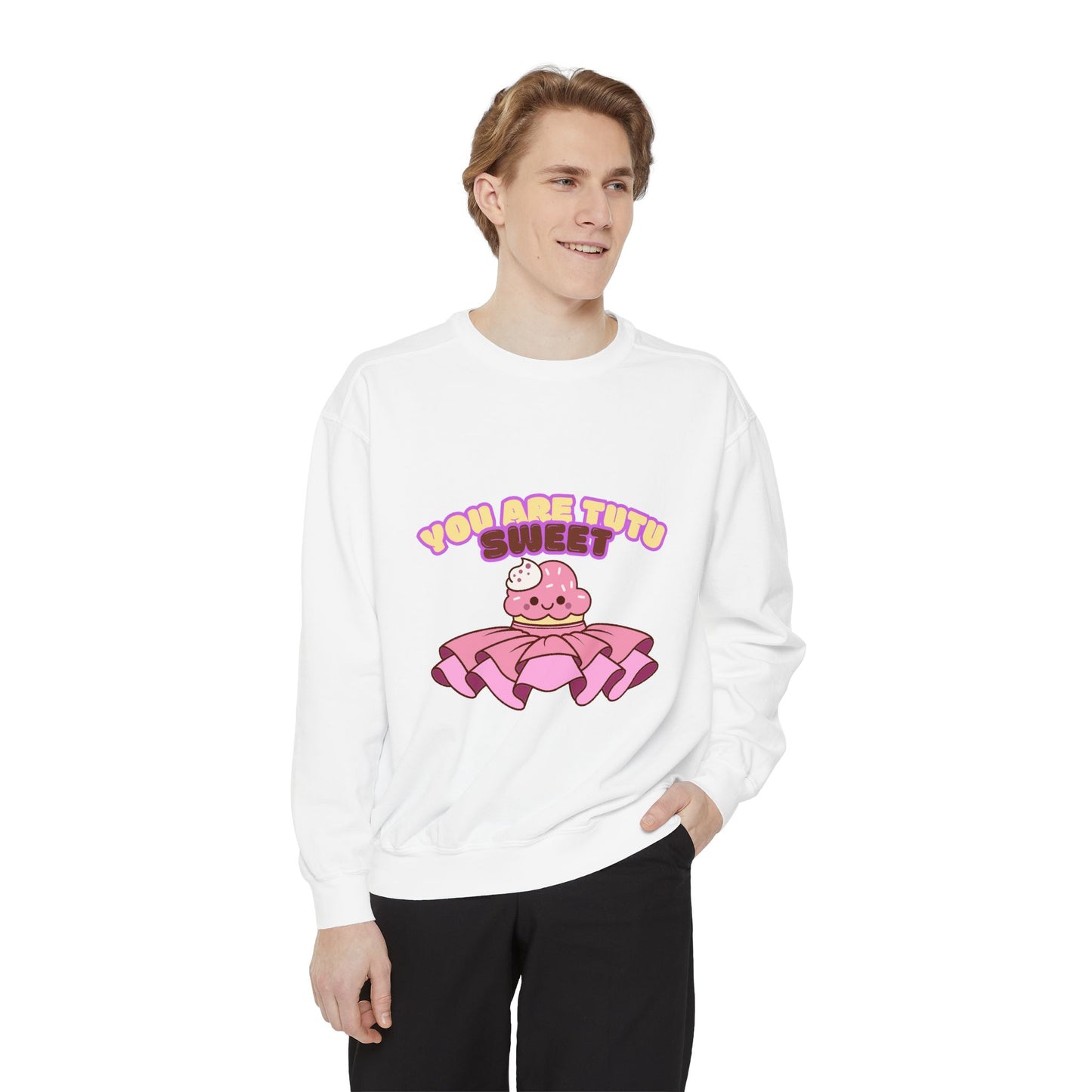 "You Are Tutu Sweet" Unisex Lightweight Crewneck Sweatshirt – Kawaii Cupcake in a Tutu Graphic Pullover for Ballet & Dance Lovers