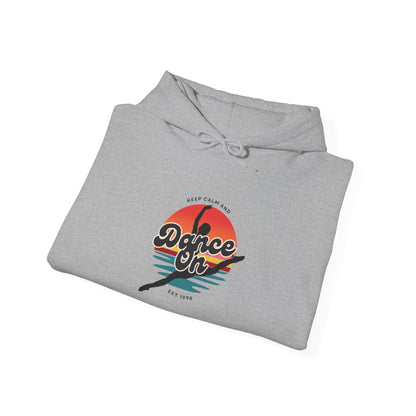 “Keep Calm and Dance On” Retro Hoodie – Unisex Dance-Inspired Hooded Sweatshirt for Dancers & Movement Lovers