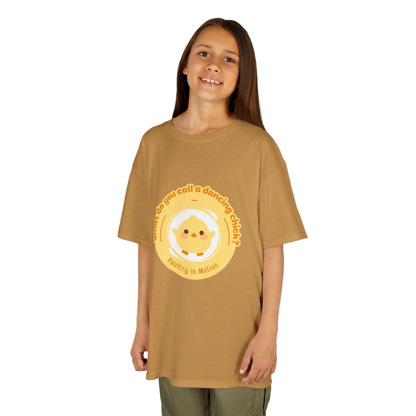 “What do you call a dancing chick? Poultry in Motion” Funny Chick Dance Tee for Kids – Cute Chicken Graphic - Youth Dance Pun T-Shirt