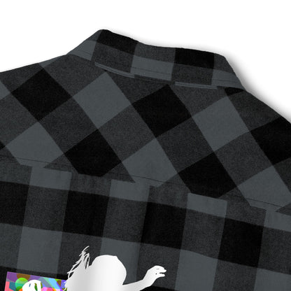 Levels Premium Collection Flannel Shirt – Unisex Streetwear Button-Up with "Levels Pictures Textures" Front Text and Bold Dancer Silhouette Back Graphic