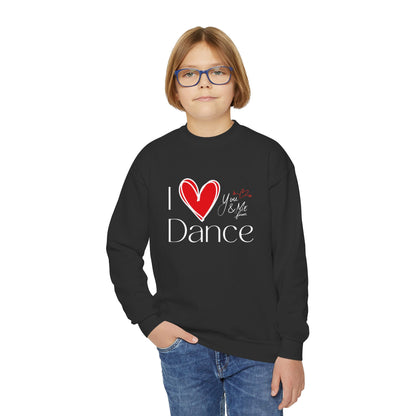 "I Love Dance" Youth Crewneck Sweatshirt – Hand-Drawn Heart & Note Graphic Dance Lover Pullover