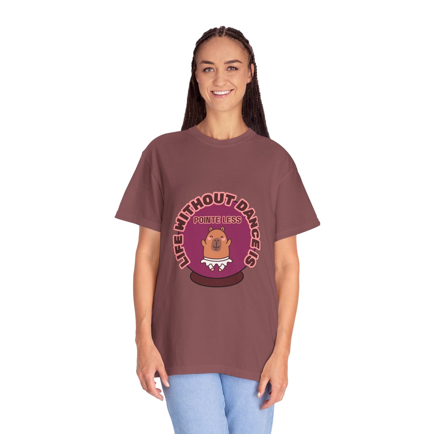 "Life Without Dance is Pointeless" Unisex Garment-Dyed T-Shirt – Cute Dancing Capybara Graphic Tee – Funny Dance Shirt for Animal Lovers & Performers