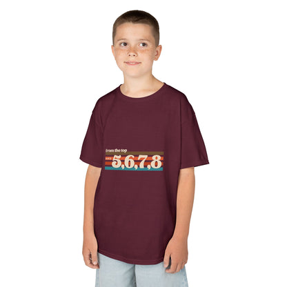 “From the Top and 5, 6, 7, 8” Youth Short Sleeve Tee – Retro Graphic Dance Shirt for Kids and Young Performers