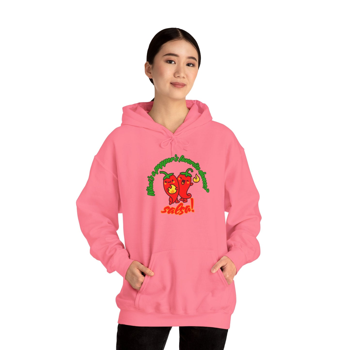 "What’s a Pepper’s Favorite Dance? Salsa!" Unisex Hooded Sweatshirt – Funny Dance Pun Hoodie with Cute Pepper Graphic for Dancers & Foodies