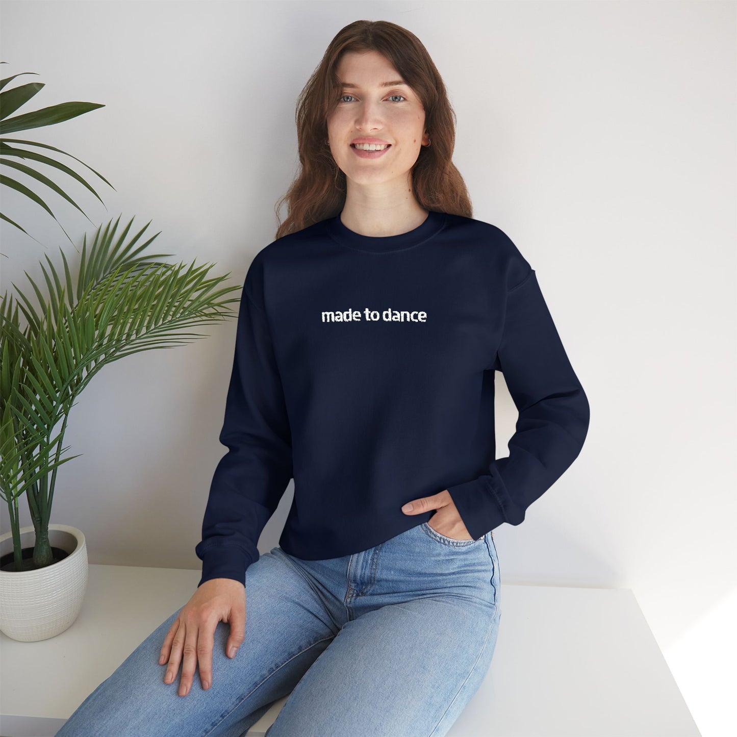 “Made to Dance" Unisex Heavy Blend™ Crewneck Sweatshirt – Embroidered Dance-Inspired Pullover for Adults & Kids