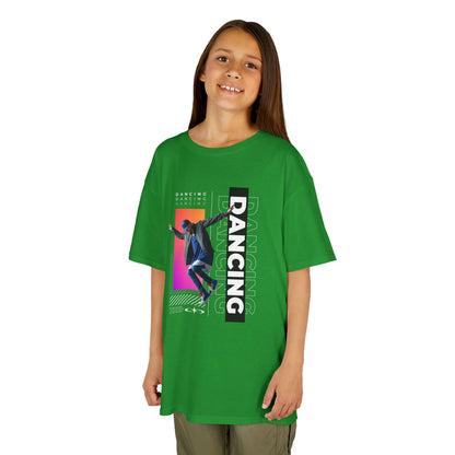 “Dancing” Youth Short Sleeve T-Shirt – Streetwear-Inspired Male Dancer Graphic – Stylish Kids Dance Apparel Tee