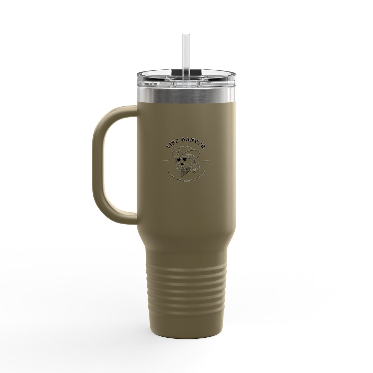 "Line Dancer, Get Your Boots In Line" 40oz Insulated Travel Mug – Cowgirl Dance-Themed Tumbler for Country Western Lovers
