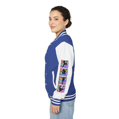 Levels Premium Collection Dance Letterman Jacket – Colorful Unisex Streetwear Varsity Jacket with "Levels Pictures Textures" Front and Dancer Silhouette Back Graphic