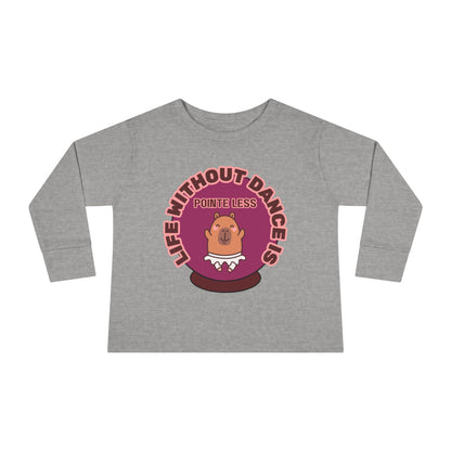 "Life Without Dance Is Pointeless" Toddler Dance T-Shirt – Cute Dancing Capybara Graphic Long Sleeve Tee for Kids