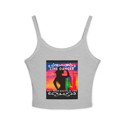 "Line Dancer" Spaghetti Strap Tank Top – Western-Inspired Country Dance Graphic – 'Get Your Boots in Line' Women's Dance Tank