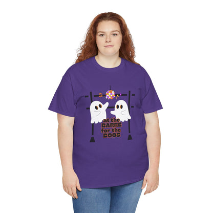 “At the Barre for the Boos” Dance Halloween T-Shirt with Cute Ghost Ballet Graphics - Unisex Heavy Cotton Tee