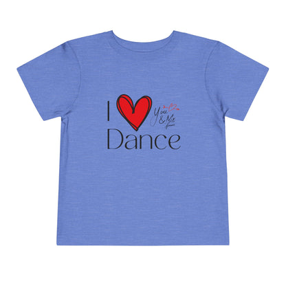 "I Love Dance" Toddler Short Sleeve Tee – Hand-Drawn Heart & Note Graphic Dance Lover T-Shirt