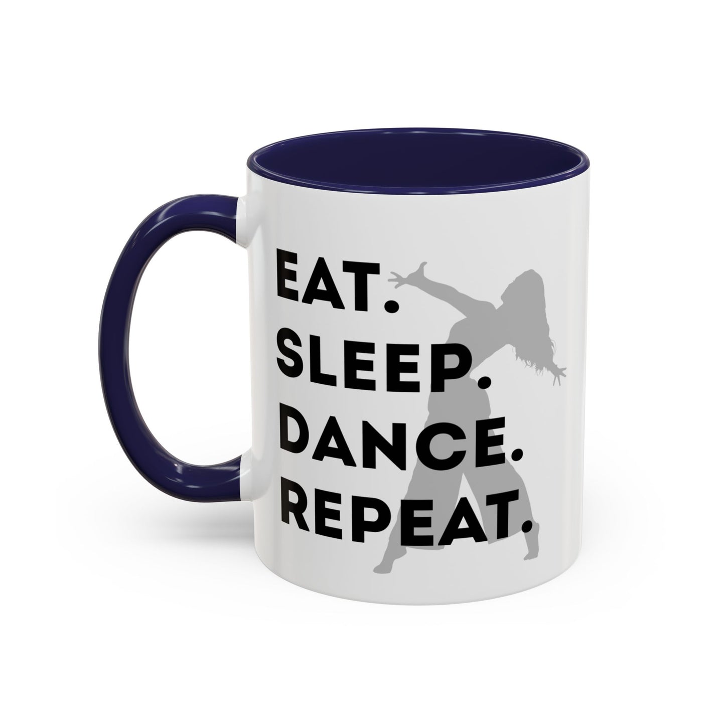 "Eat Sleep Dance Repeat" Accent Coffee Mug – Gray Dancer Graphic Ceramic Mug for Dance Lovers