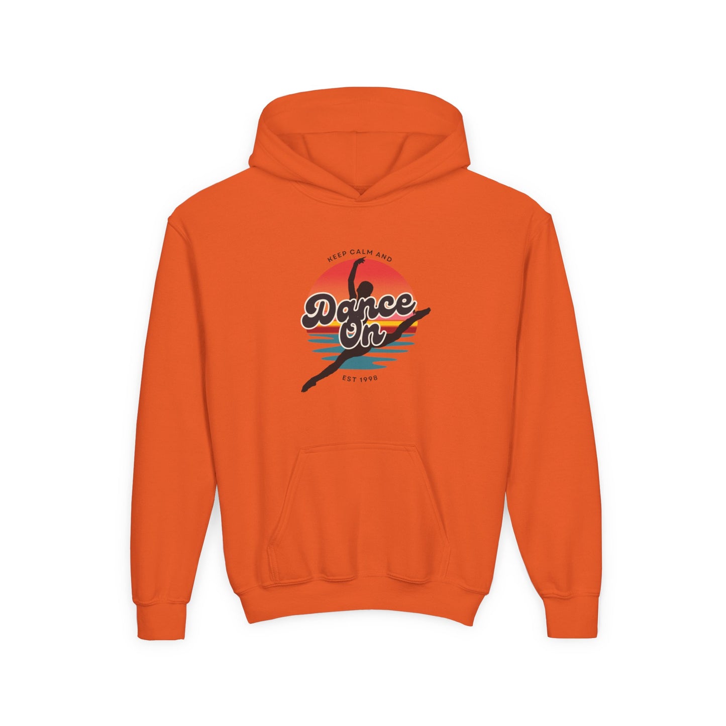 "Keep Calm and Dance On" Youth Hooded Sweatshirt – Retro Dance Quote Graphic Fleece Hoodie for Kids and Teens