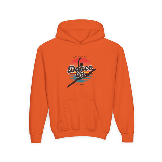 "Keep Calm and Dance On" Youth Hooded Sweatshirt – Retro Dance Quote Graphic Fleece Hoodie for Kids and Teens