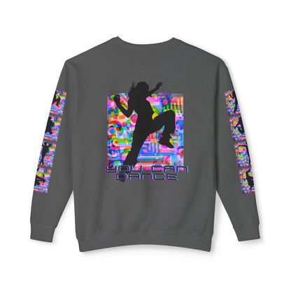 Levels Premium Collection Dance Crewneck Sweatshirt – Vibrant Unisex Streetwear Pullover with "Levels Pictures Textures" Front Text and Dancer Silhouettes on Sleeves