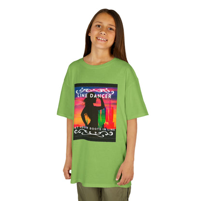 "Line Dancer – Get Your Boots in Line" Youth Short Sleeve Tee – Western-Inspired Country Dance Shirt for Kids