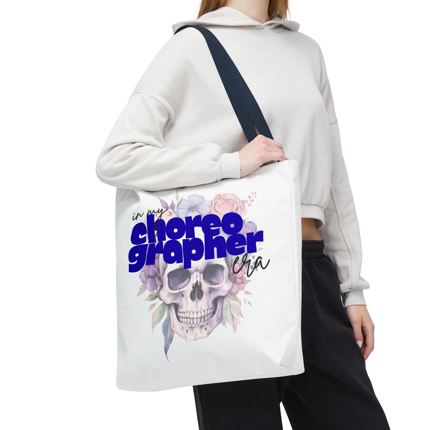 In My Choreographer Era Tote Bag with Colored Handles – Pastel Floral Skull Dance-Inspired Carryall