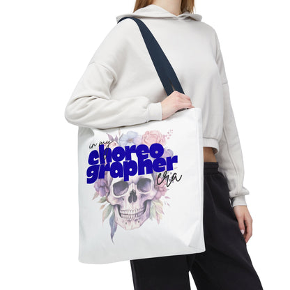 In My Choreographer Era Tote Bag with Colored Handles – Pastel Floral Skull Dance-Inspired Carryall