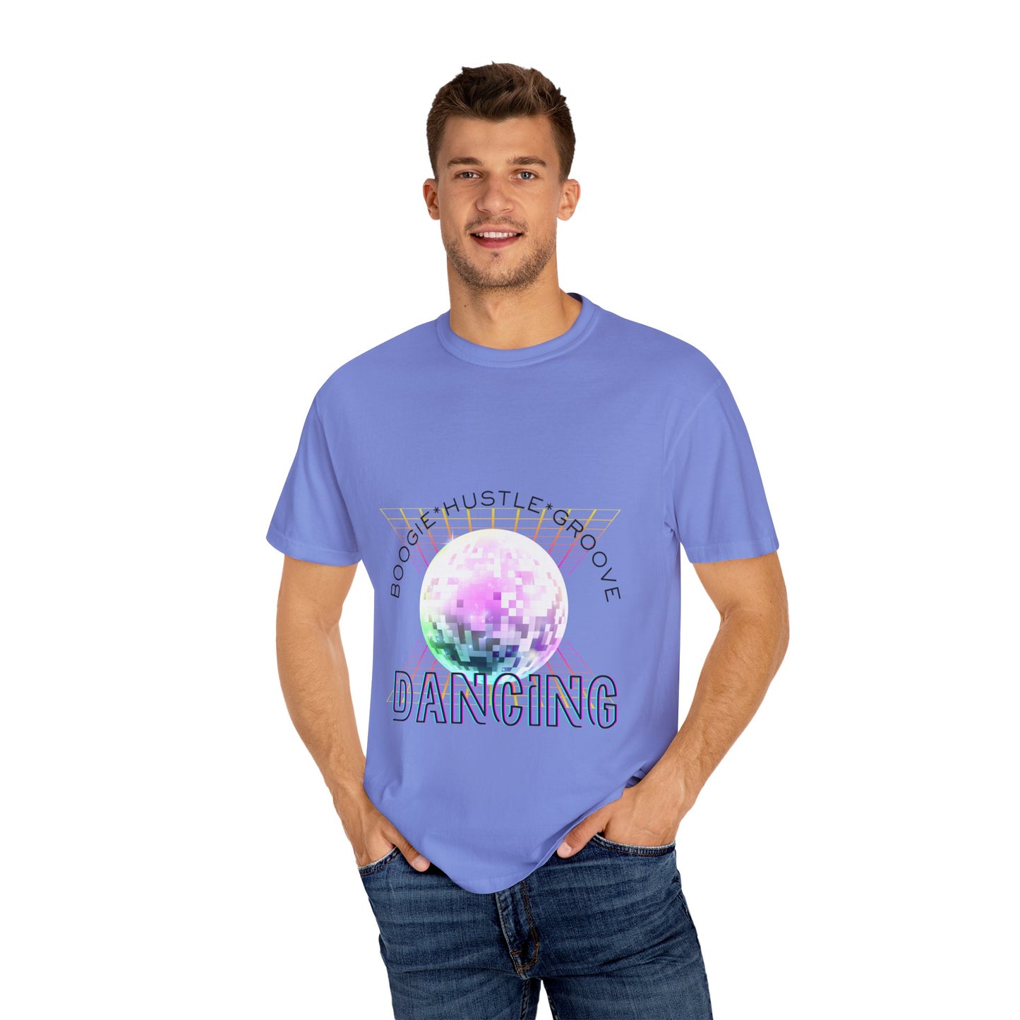 "Boogie, Hustle, Groove - Dancing" Streetwear Dance Graphic – Unisex Garment-Dyed T-Shirt