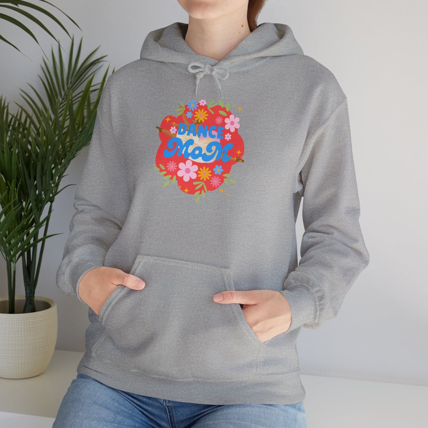 "Dance Mom" Superhero Hoodie – Floral Front Graphic & Fun Back Design | Unisex Hooded Sweatshirt for Proud Dance Parents