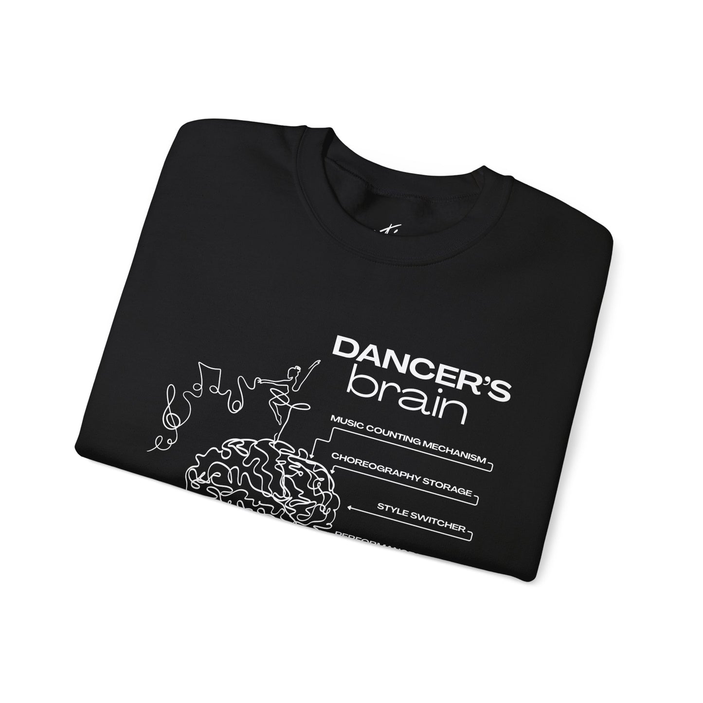“Dancer’s Brain” Funny Dance Anatomy Sweatshirt – Unisex Heavy Blend Crewneck with Optional Name or Studio Personalization