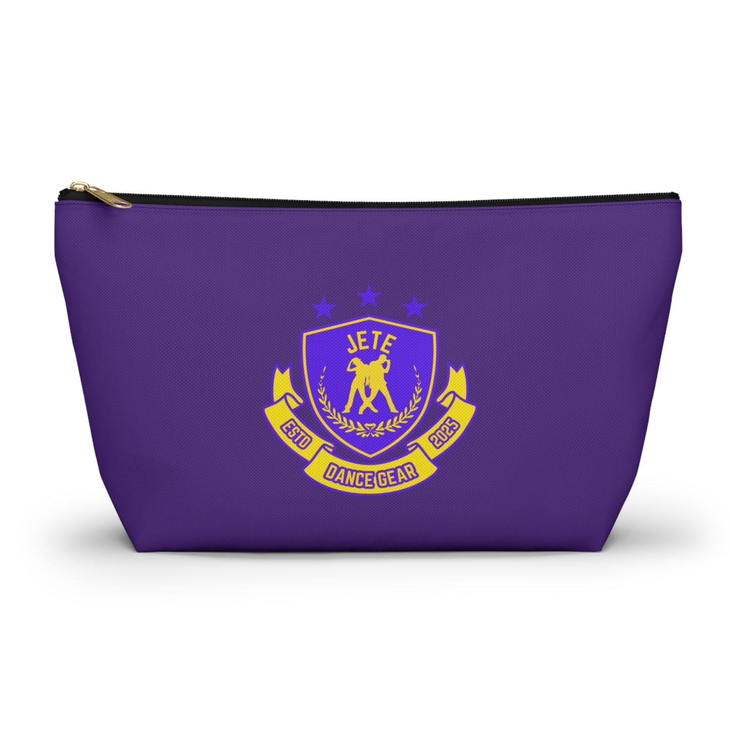 “Jeté Dance Gear" Makeup Bag – Colorful Collegiate-Inspired Dance Graphic – Stylish Zipper Pouch for Cosmetics, Accessories & Team Essentials