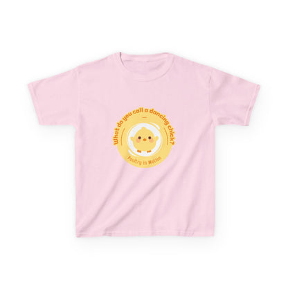 “What do you call a dancing chick? Poultry in Motion” Funny Chick Dance Tee for Kids – Cute Chicken Graphic - Youth Dance Pun T-Shirt