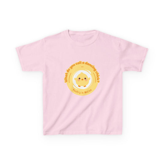 “What do you call a dancing chick? Poultry in Motion” Funny Chick Dance Tee for Kids – Cute Chicken Graphic - Youth Dance Pun T-Shirt