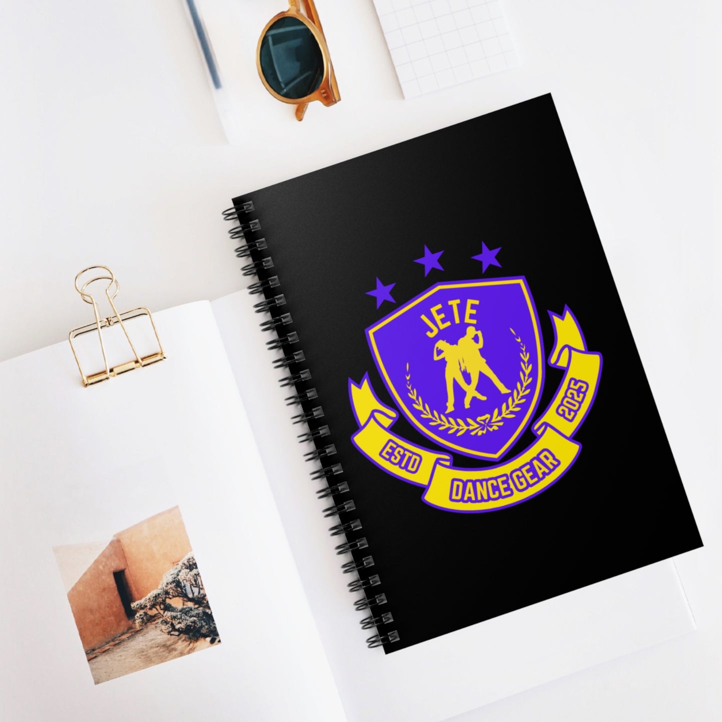 "Jeté Dance Gear" Spiral Notebook – Collegiate-Inspired Dance Journal with Colorful Graphic for Dancers, Students & Choreographers