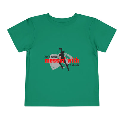 “Ain’t Nobody Messin’ With My Click” Toddler Short Sleeve T-Shirt – Tap Dance Graphic Tee with Tap Dancer Design for Kids