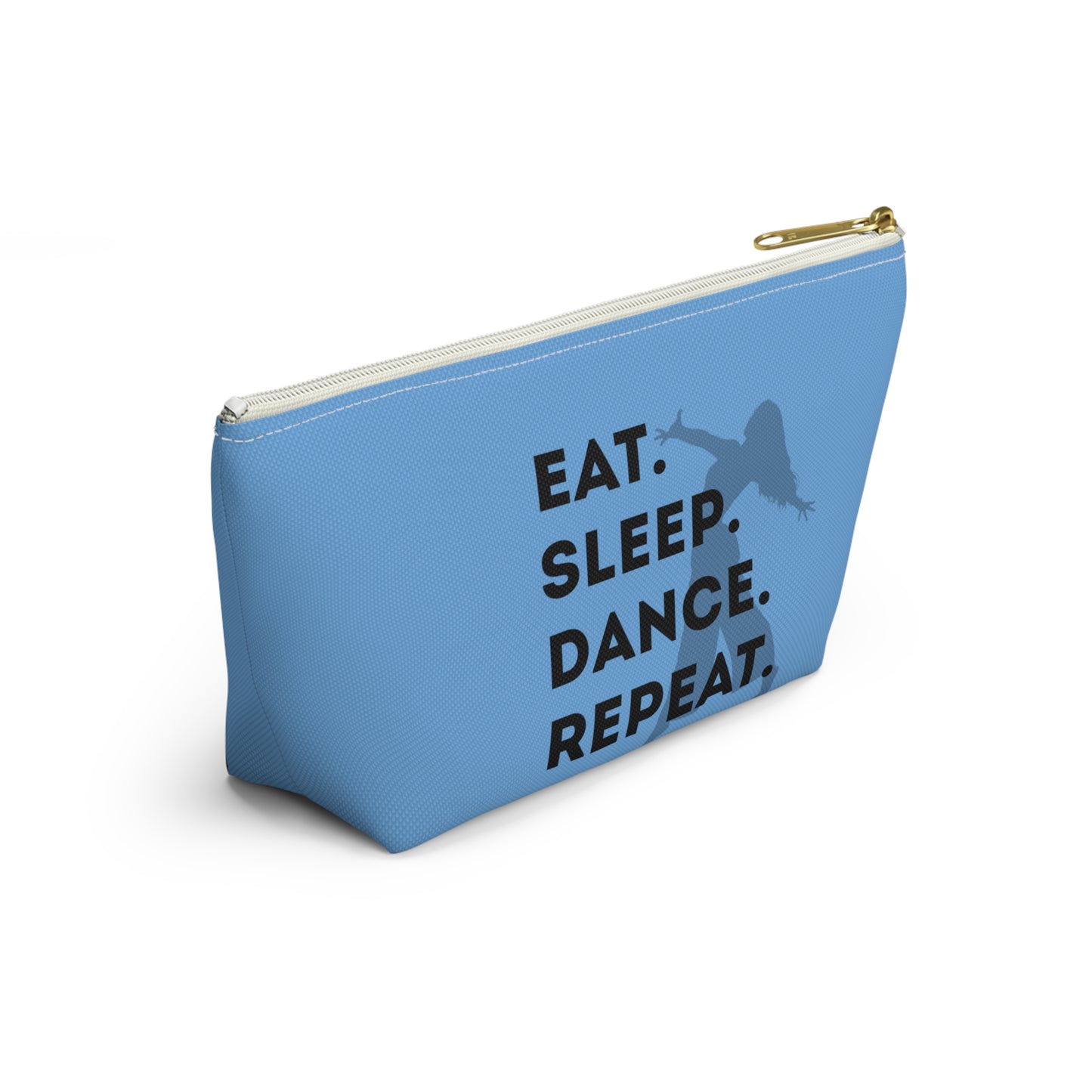 “Eat Sleep Dance Repeat” Makeup Bag – Bold Dancer Graphic – Dance-Themed Zipper Pouch for Cosmetics, Accessories & Travel Essentials