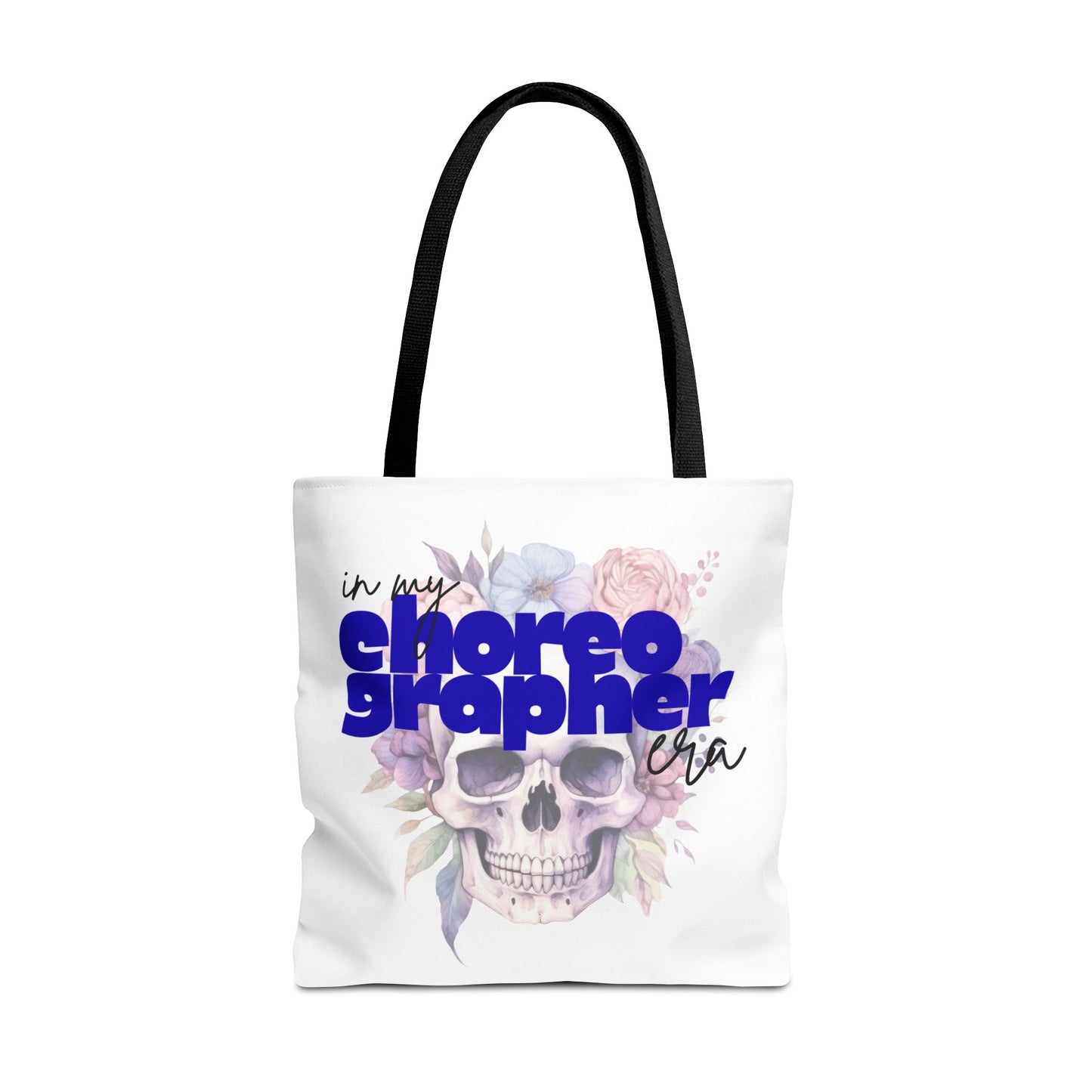 In My Choreographer Era Tote Bag with Colored Handles – Pastel Floral Skull Dance-Inspired Carryall