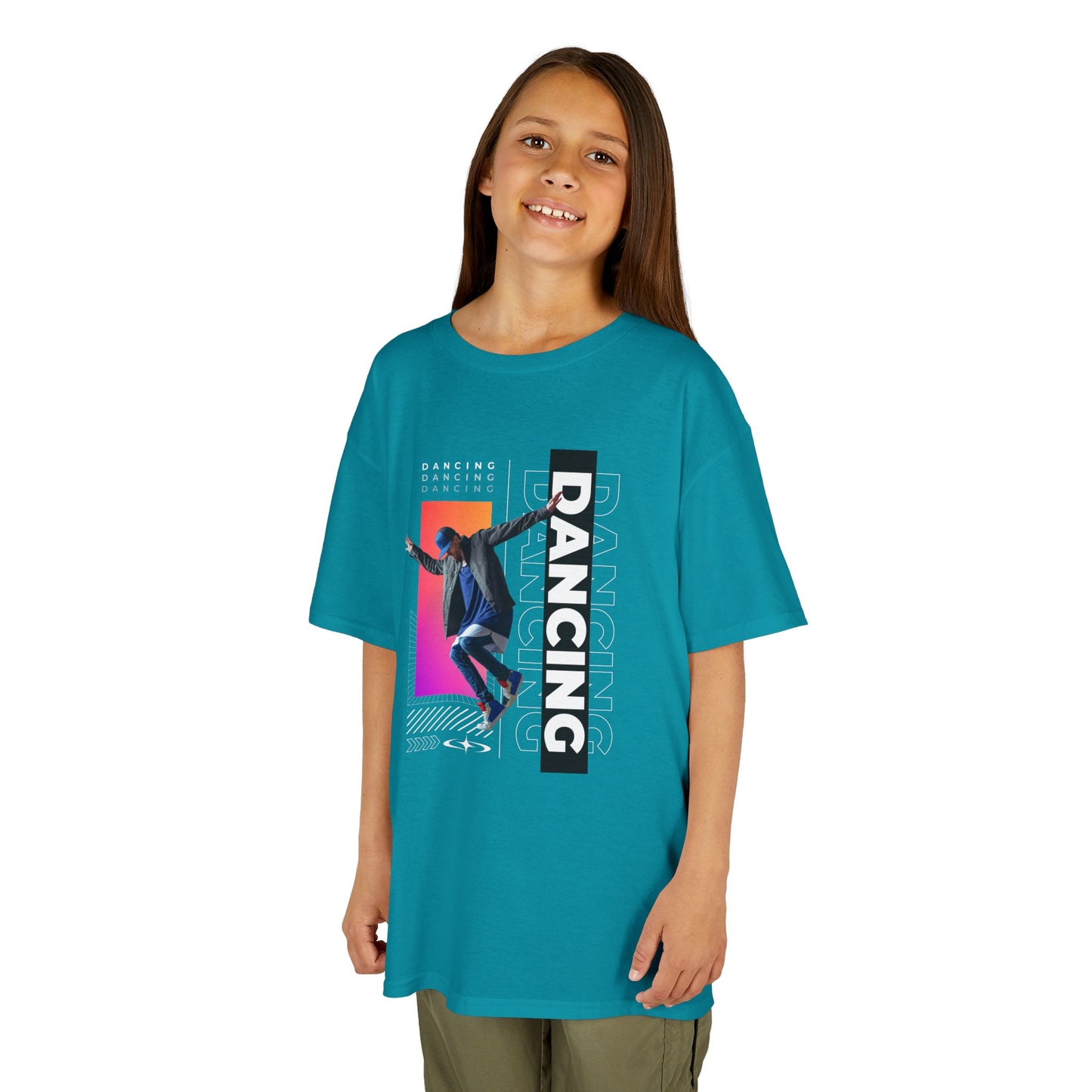 “Dancing” Youth Short Sleeve T-Shirt – Streetwear-Inspired Male Dancer Graphic – Stylish Kids Dance Apparel Tee