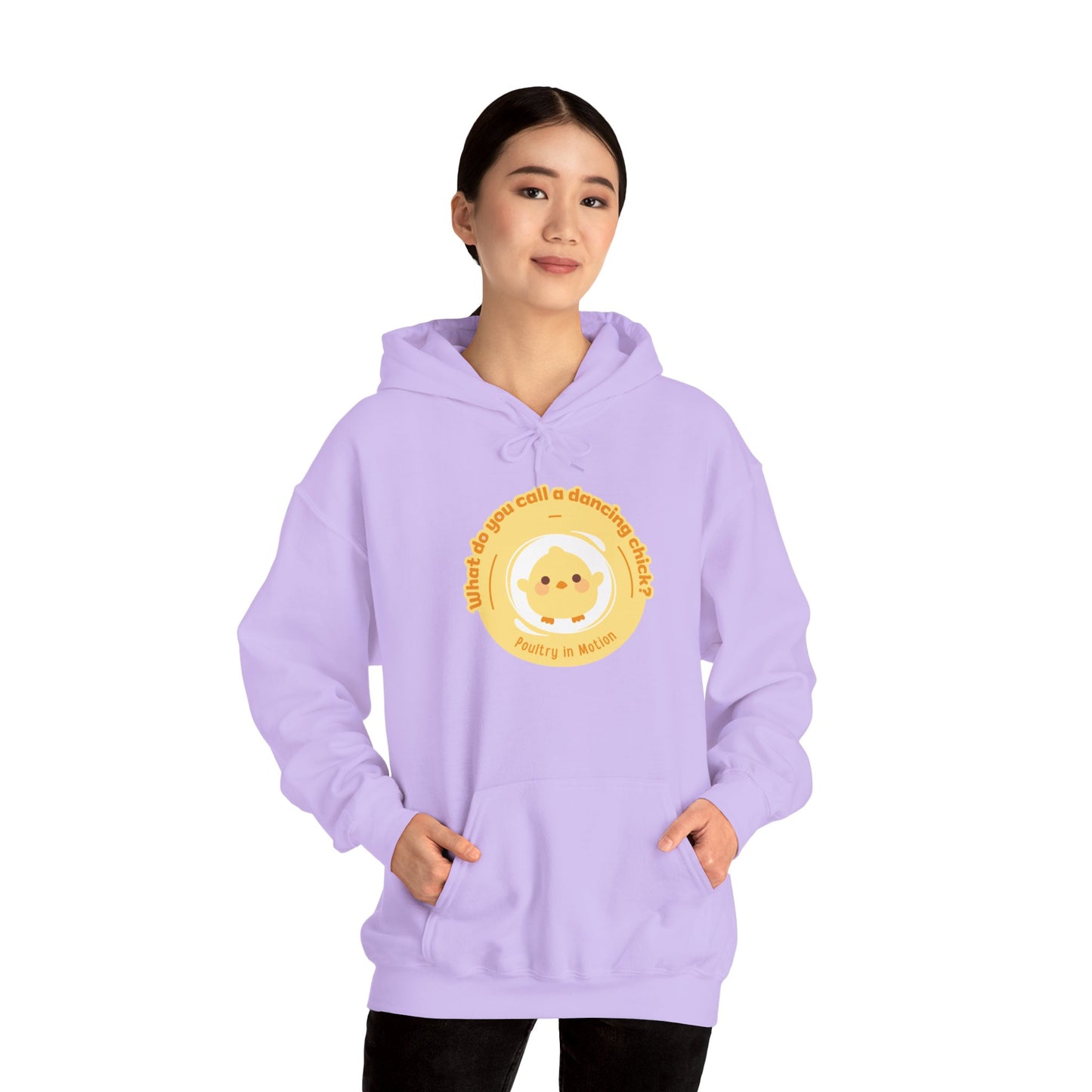 "What do you call a dancing chick? Poultry in Motion" Unisex Dance Hoodie – Funny Dancing Chick Graphic Sweatshirt for Dancers