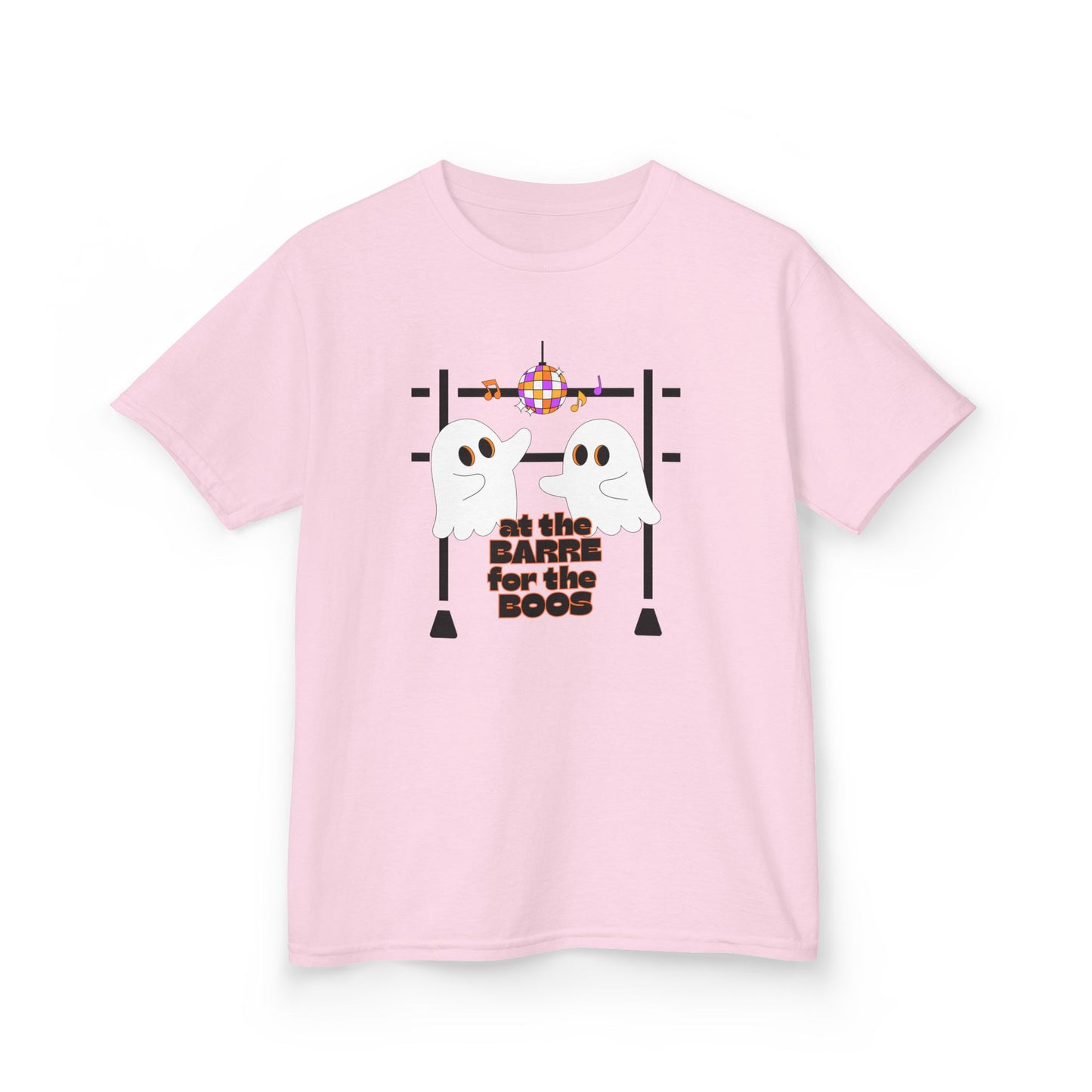 “At the Barre for the Boos” Halloween Dance T-Shirt with Cute Ghost Ballet Graphics - Kids Heavy Cotton™ Tee
