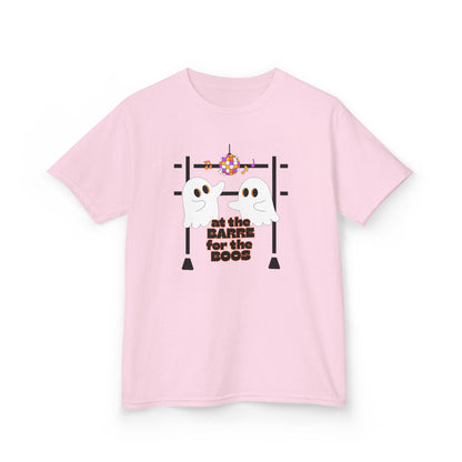 “At the Barre for the Boos” Halloween Dance T-Shirt with Cute Ghost Ballet Graphics - Kids Heavy Cotton™ Tee