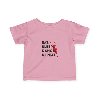 "Eat, Sleep, Dance, Repeat" Infant Fine Jersey Tee – Bold Dancer Graphic Baby Dance T-Shirt for Active Little Performers