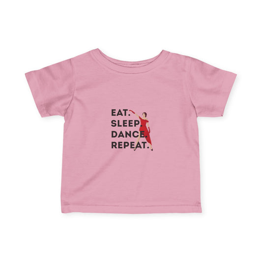 "Eat, Sleep, Dance, Repeat" Infant Fine Jersey Tee – Bold Dancer Graphic Baby Dance T-Shirt for Active Little Performers