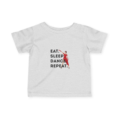 "Eat, Sleep, Dance, Repeat" Infant Fine Jersey Tee – Bold Dancer Graphic Baby Dance T-Shirt for Active Little Performers
