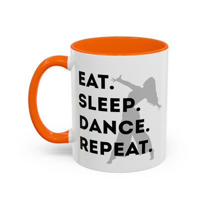 "Eat Sleep Dance Repeat" Accent Coffee Mug – Gray Dancer Graphic Ceramic Mug for Dance Lovers