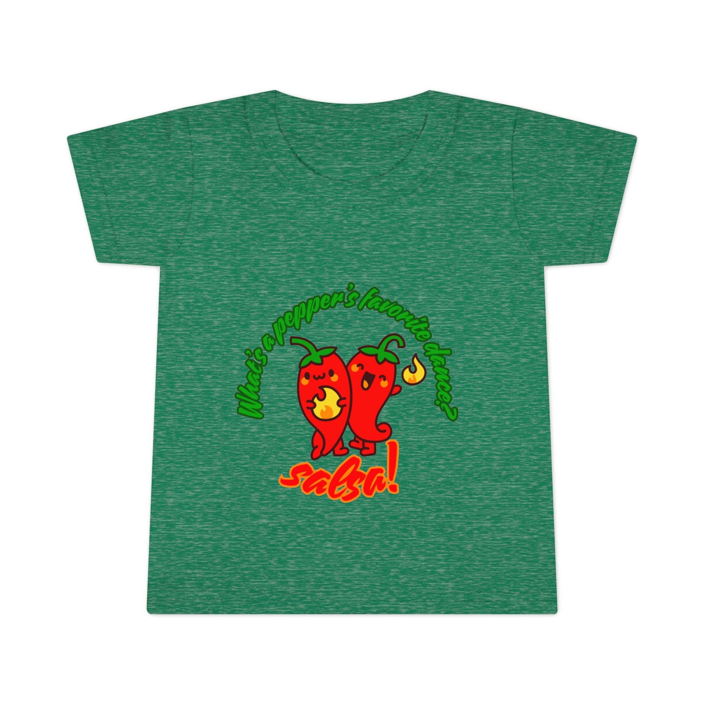 "What Is a Pepper's Favorite Dance? Salsa!" Toddler Dance T-Shirt – Cute Pepper Pun Graphic Short Sleeve Tee for Kids