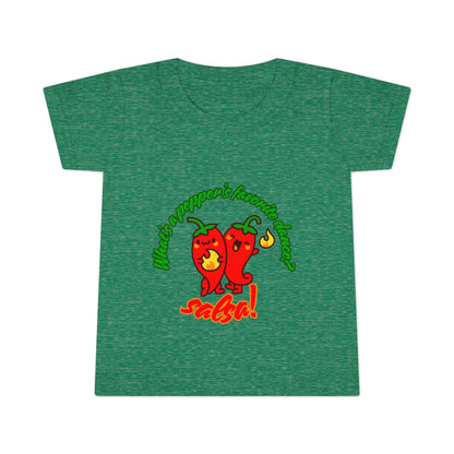 "What Is a Pepper's Favorite Dance? Salsa!" Toddler Dance T-Shirt – Cute Pepper Pun Graphic Short Sleeve Tee for Kids