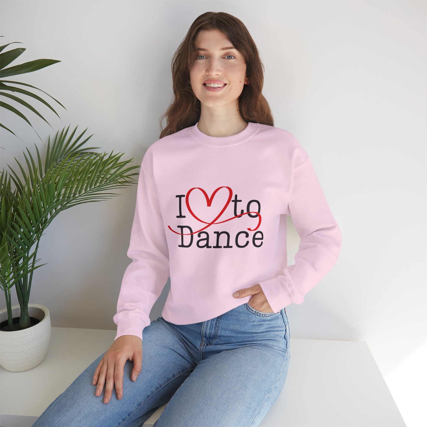"I Love to Dance" Unisex Crewneck Sweatshirt – Dance Lover Gift with Hand-Drawn Heart Graphic