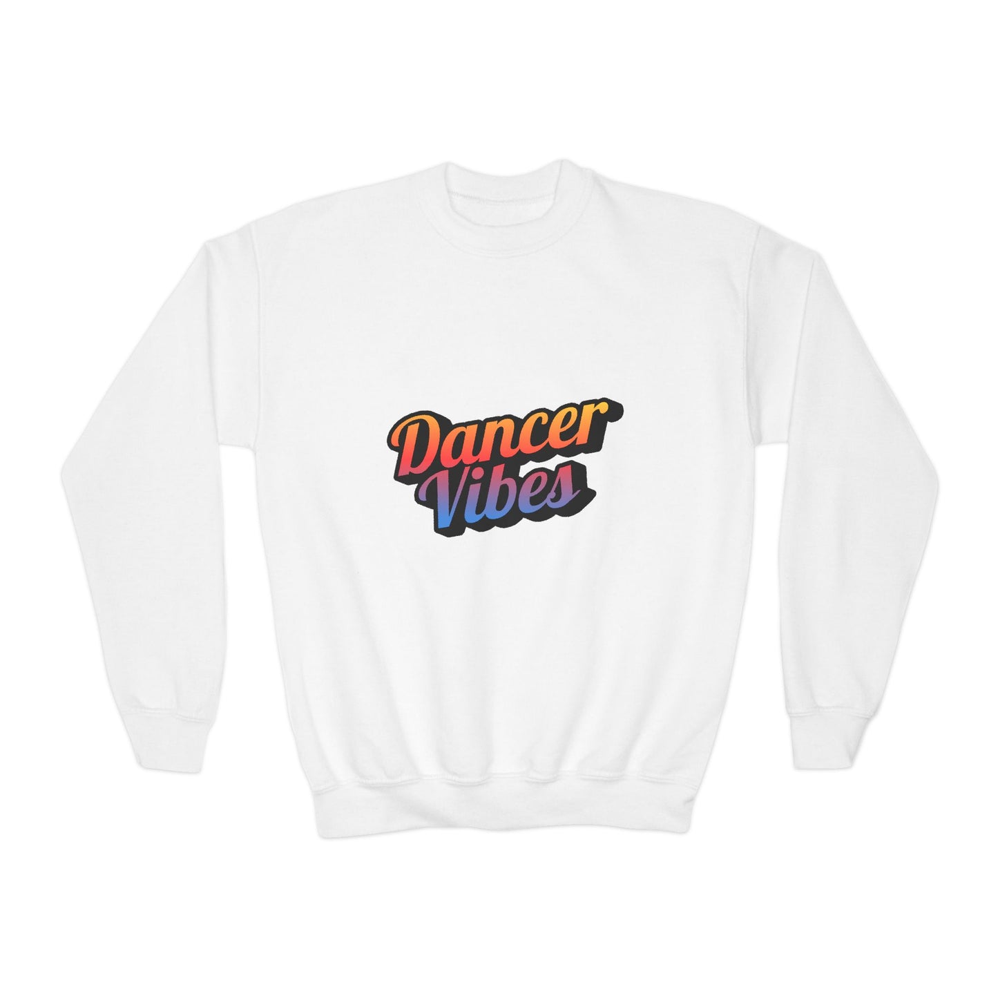 "Dancer Vibes" Youth Crewneck Sweatshirt – Colorful Text-Based Dance Graphic Pullover for Kids and Teens