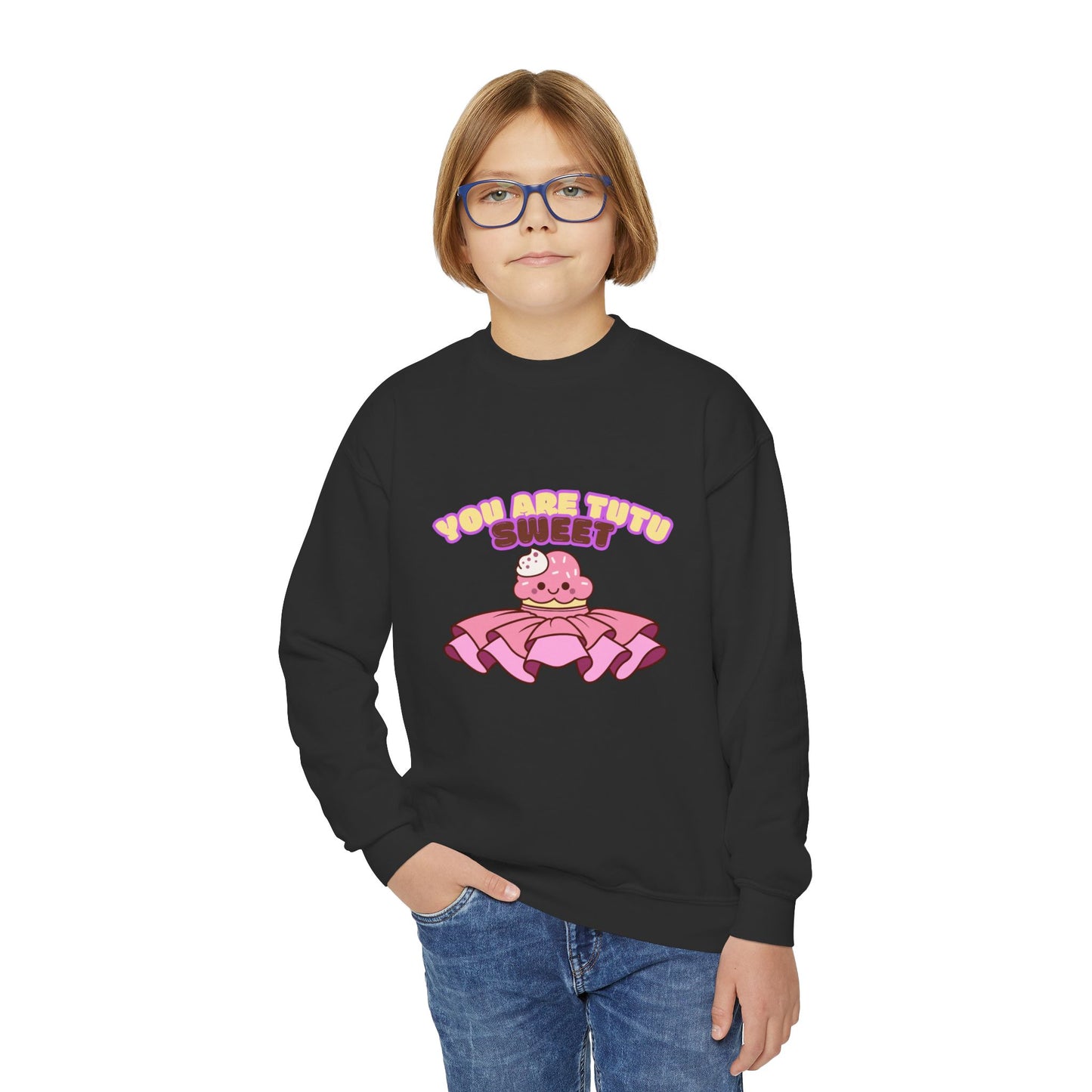 "You Are Tutu Sweet" Youth Crewneck Dance Sweatshirt – Kawaii Cupcake Graphic | Cute Ballet Themed Kids Pullover