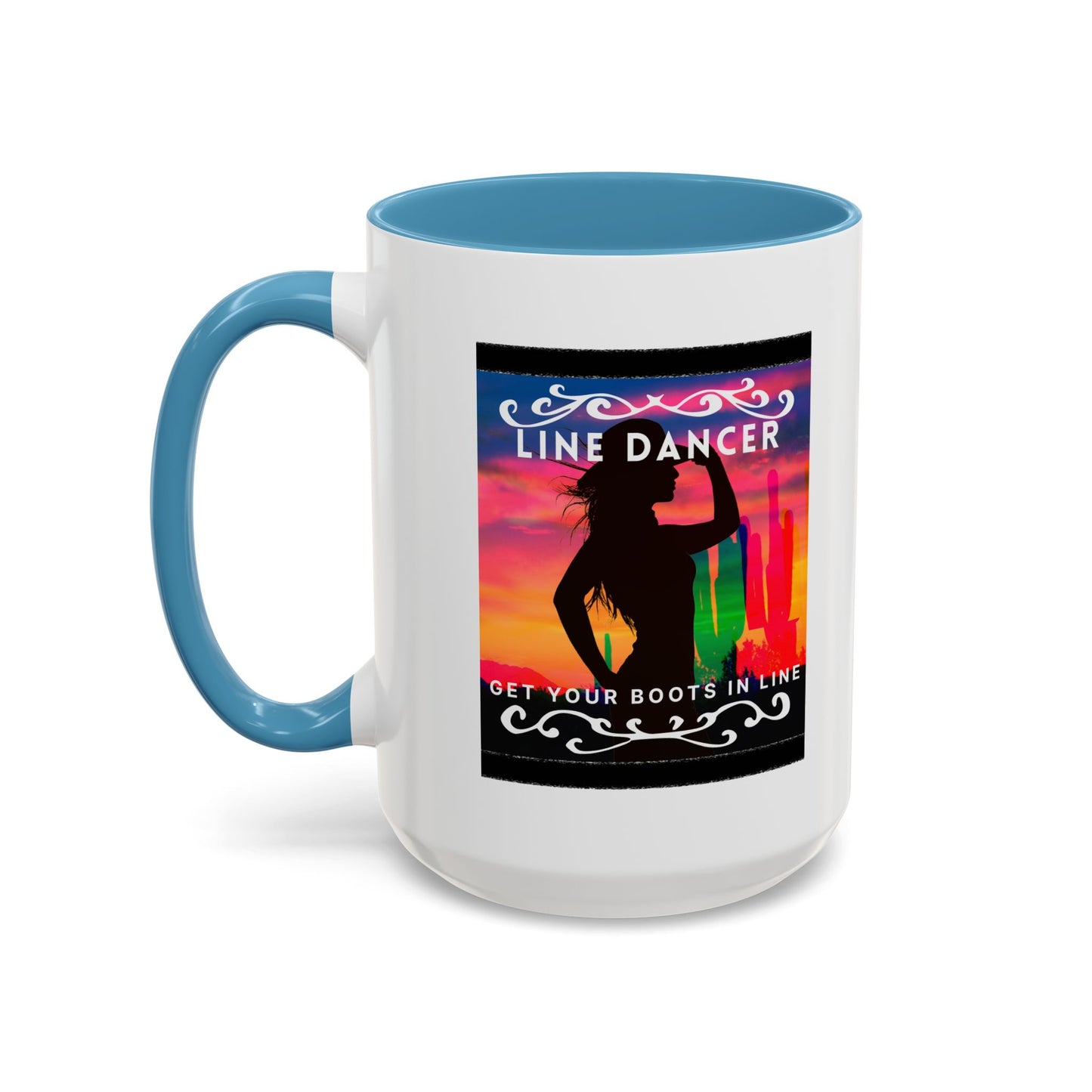 "Line Dancer" Accent Coffee Mug – Cute Cowgirl Graphic Ceramic Mug for Country Dance Lovers