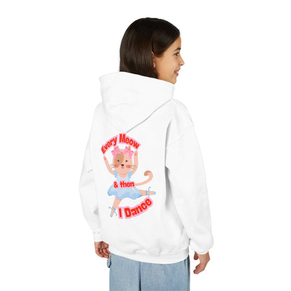 “Every Meow & Then I Dance” Adorable Dancing Cat Graphic | Cute Cat Dance Hoodie for Kids & Young Ballet Enthusiasts - Unisex Youth Hoodie