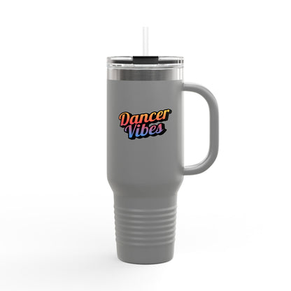 "Dancer Vibes" 40oz Insulated Travel Mug – Retro-Inspired Stainless Steel Tumbler for Dance Lovers | Hot & Cold Beverage Travel Cup with Handle and Leak-Proof Lid
