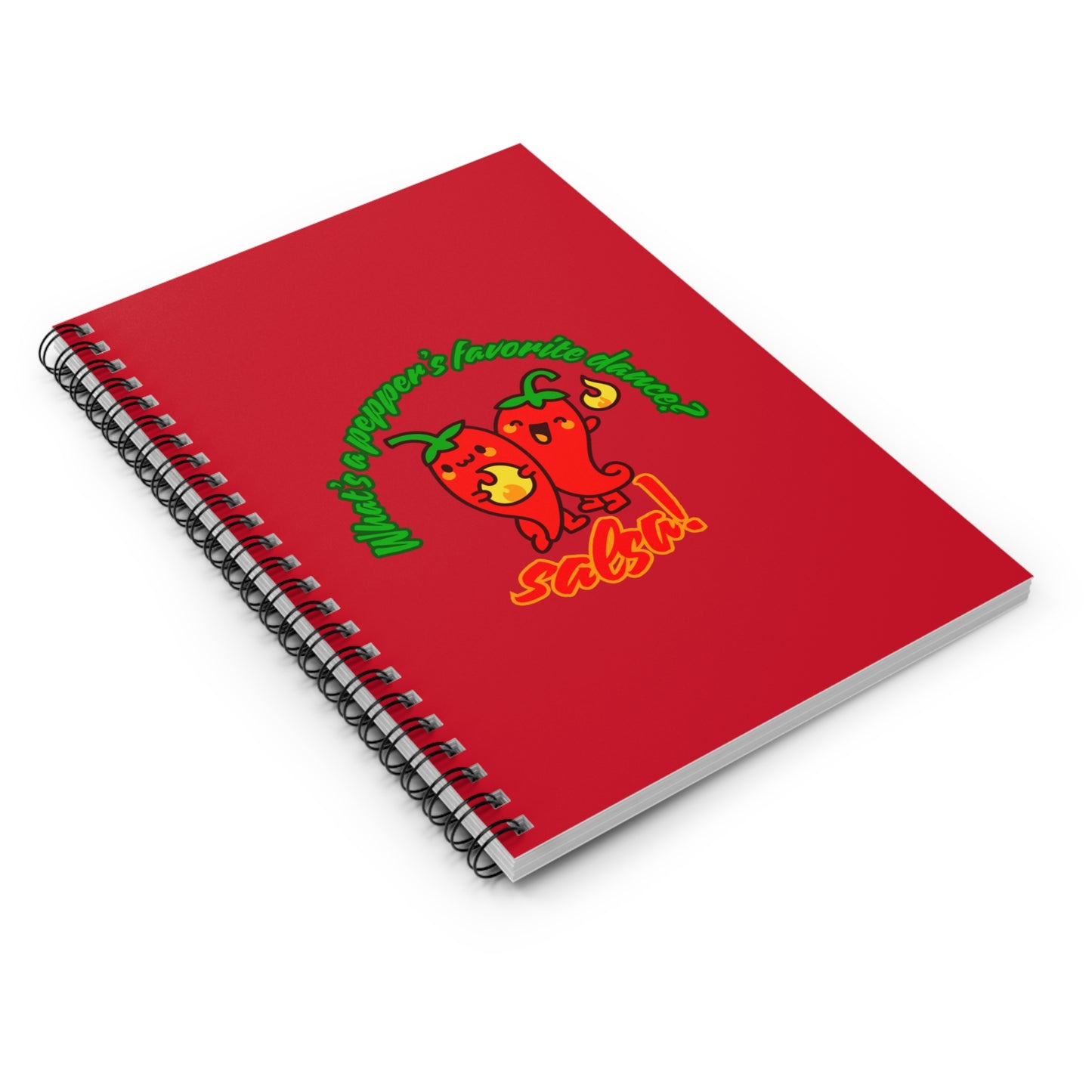 "What Is a Pepper’s Favorite Dance? Salsa!" Spiral Notebook – Funny Dance Pun Journal with Cute Pepper Graphic for Dancers & Foodie Pun Lovers